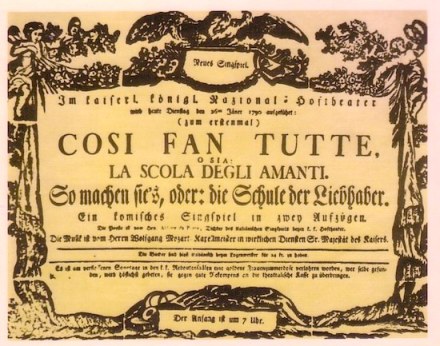 Cartel del estreno de Così fan tutte en el Burgtheater de Viena (20 de enero de 1790)